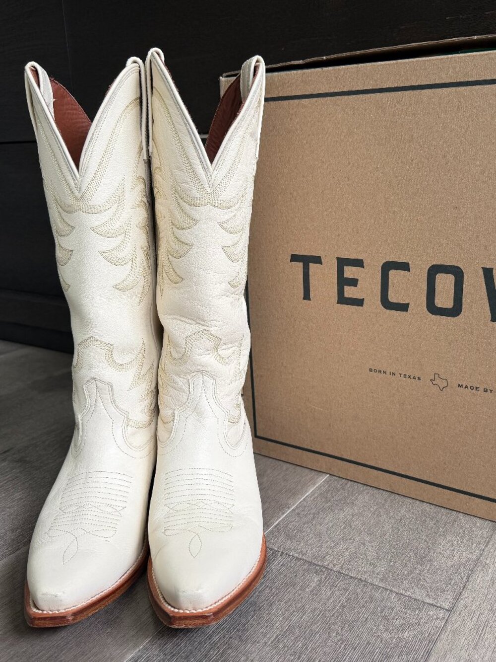 Tecovas Cream White Western Ankle Boots